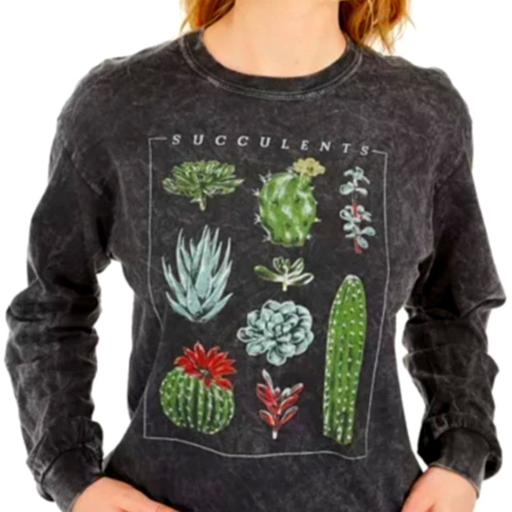 True Vintage Cactus Succulents Desert Plants Longsleeve Tee Gray, S